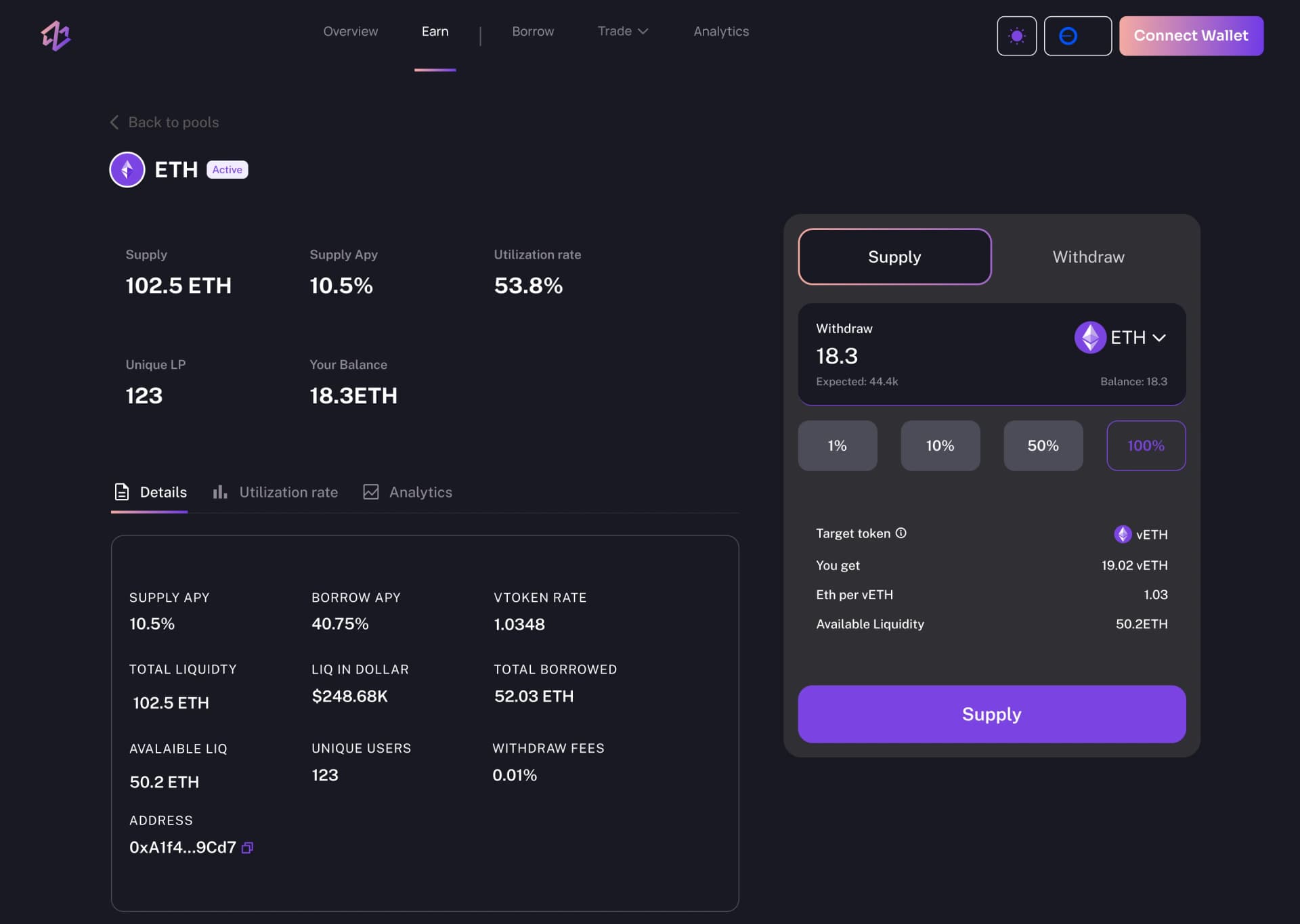 Vanna lending and earning interface